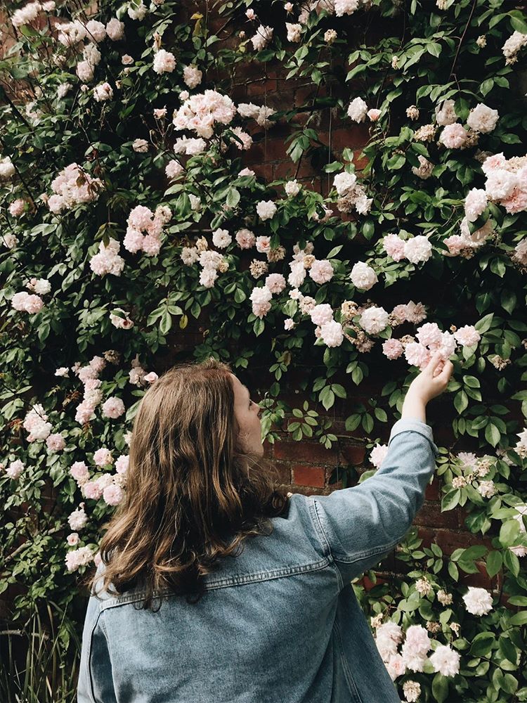 Picture of London Photographer Frances Hardie looking at flowers
